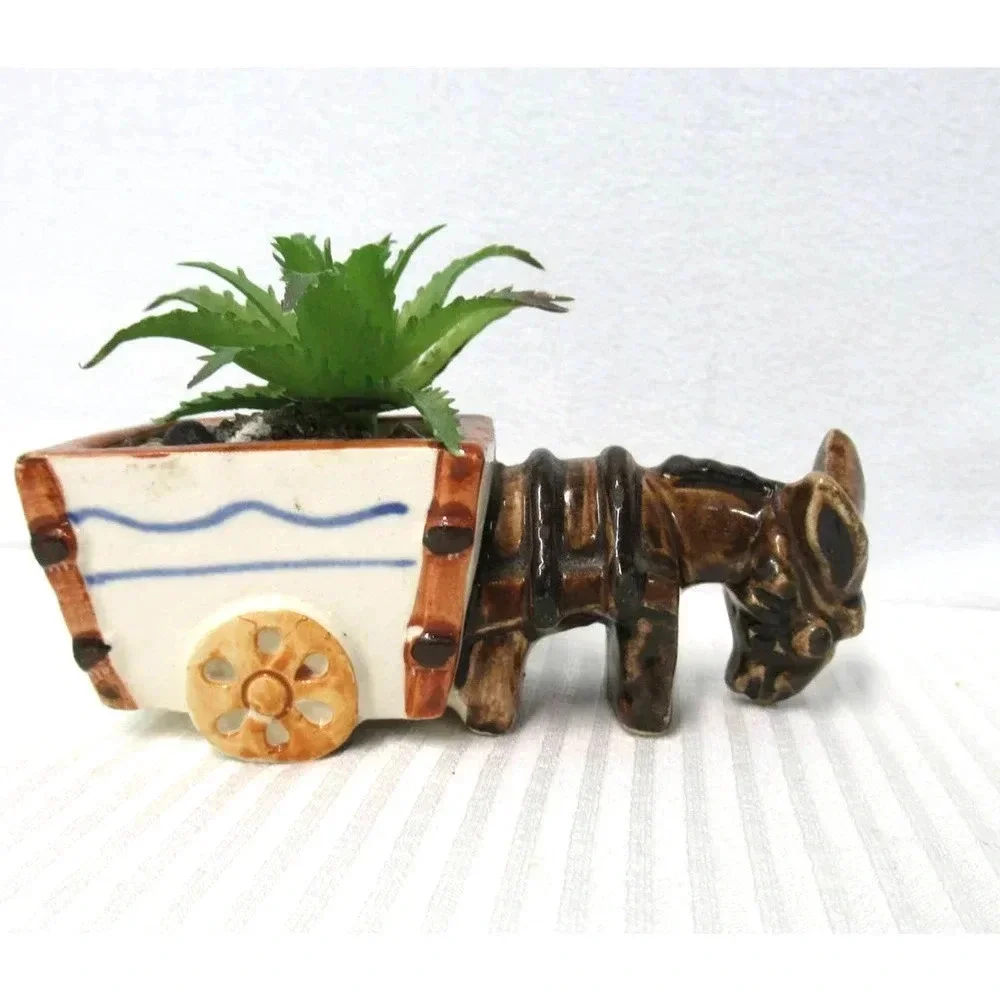 Vintage Burro Donkey with Cart Ceramic Planter Figurine Made In Occupied Japan